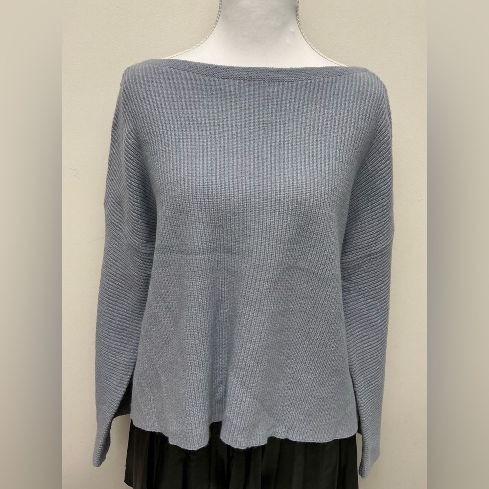 Princess Polly Light Blue Ribbed Off-the-Shoulder Sweater